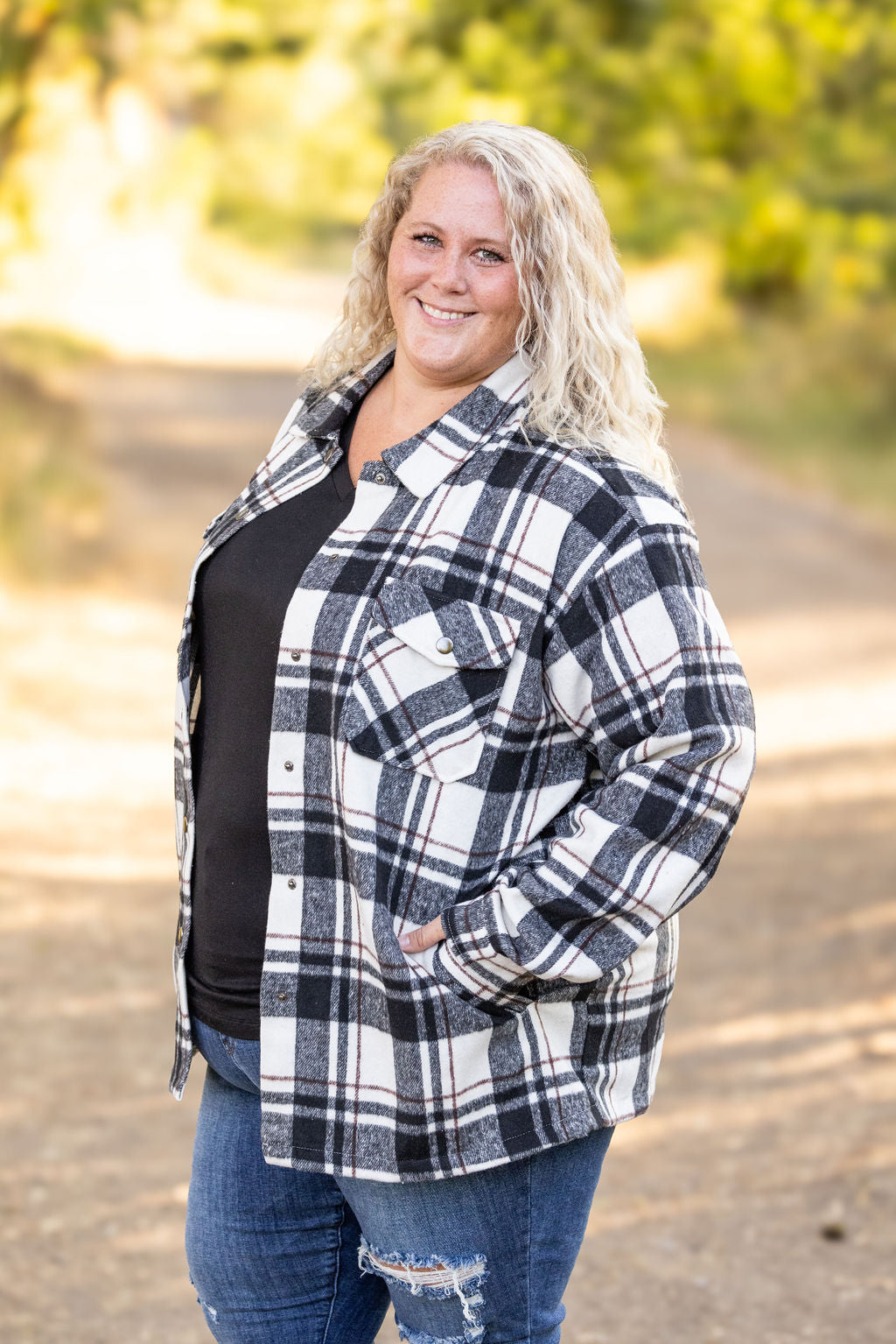 Norah Plaid Shacket - Ivory and Black